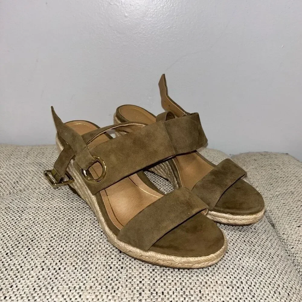 Vionic Vero Jute Brown Slingback Espadrilles Wedge Sandals Women's Size 6 Leathe - Picture 1 of 5